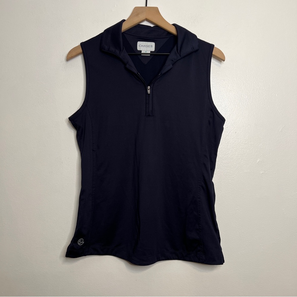Chase 54 Blue Sleeveless Golf 1/4 Zip Athletic Polo Shirt Size Medium
